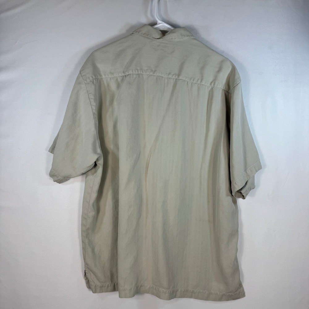 Tommy Bahama Mens Khaki Tan 100% Silk Herringbone Short Sleeve Camp Shirt Large - Picture 3 of 7